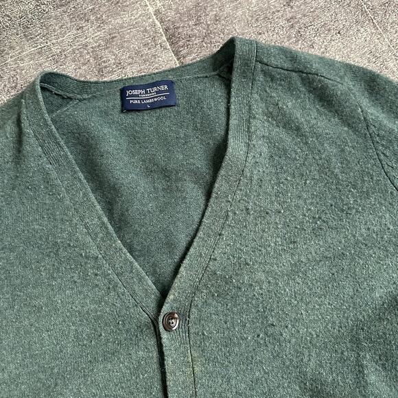 Mens Joseph Turner Yorkshire Teal 100% Lambswool Button Up Cardigan Sweater Sz L - Picture 2 of 5